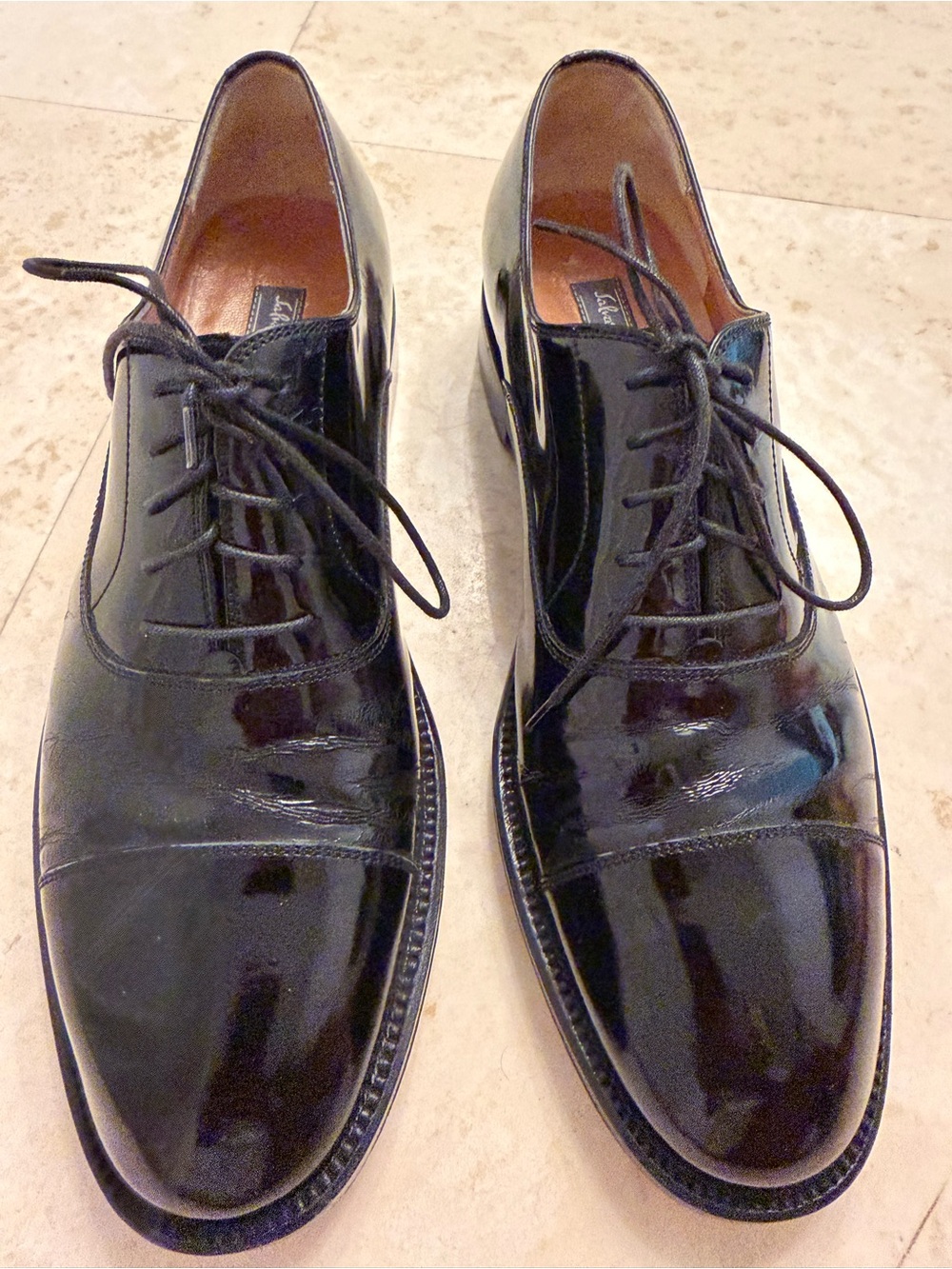 Ferragamo Men's Black Patent Leather Cap-Toe Dress Shoes